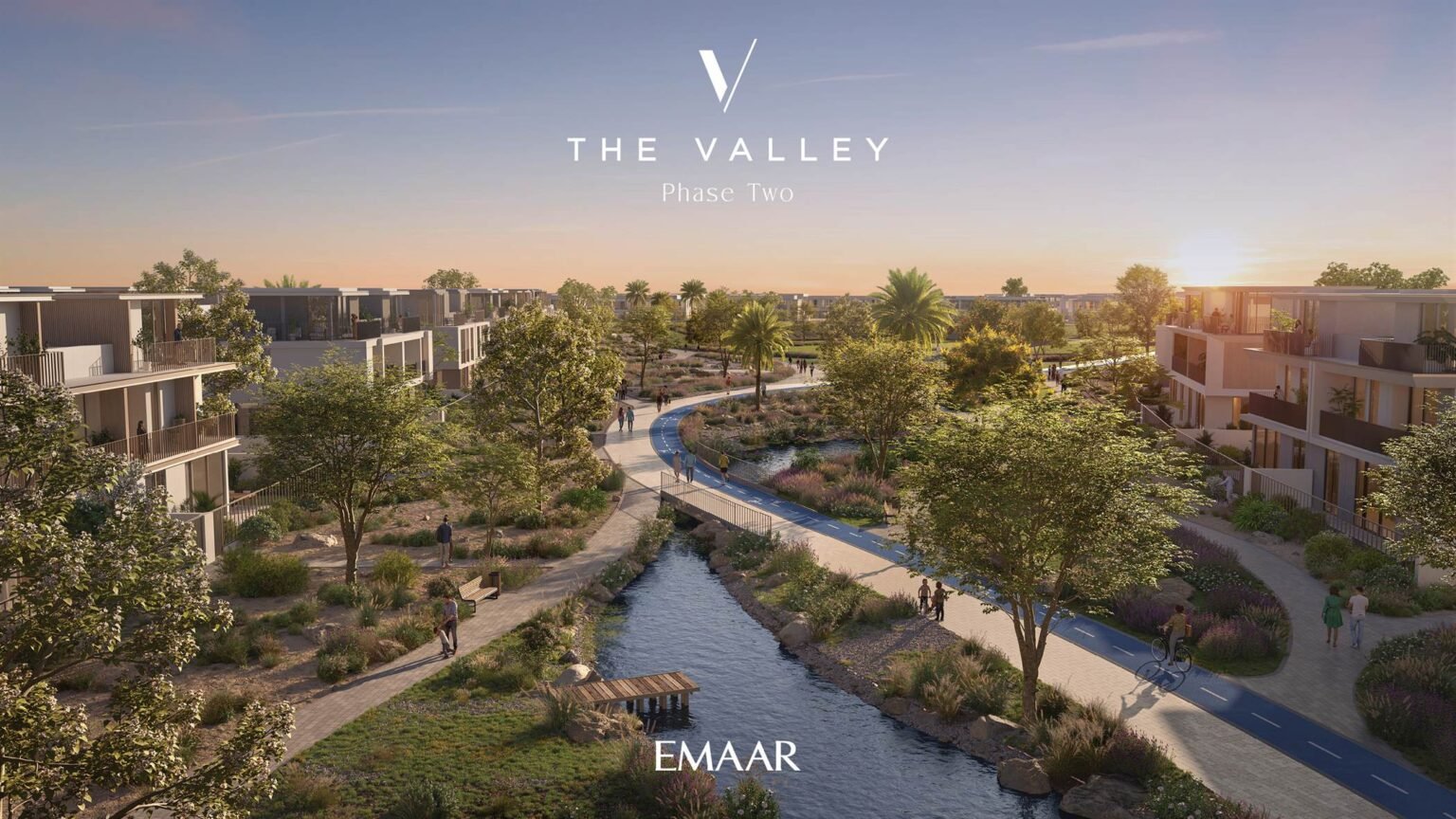 Canal-side walkway in The Valley (official Emaar render)