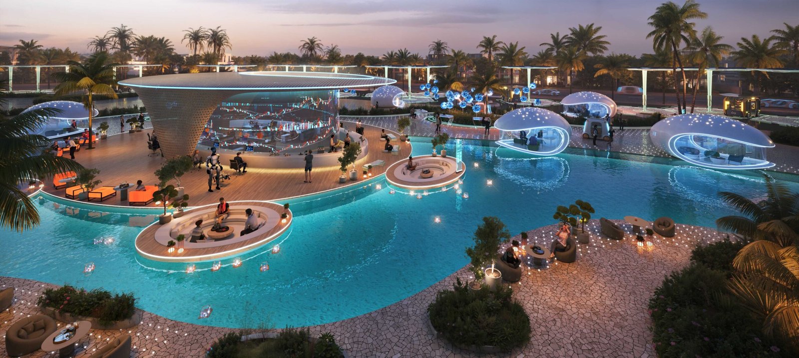 DAMAC Islands 2 Pool at Night